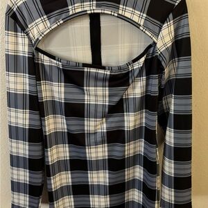 Plaid Long Sleeve Midi Dress Open Back Cutout Zip Front Size L